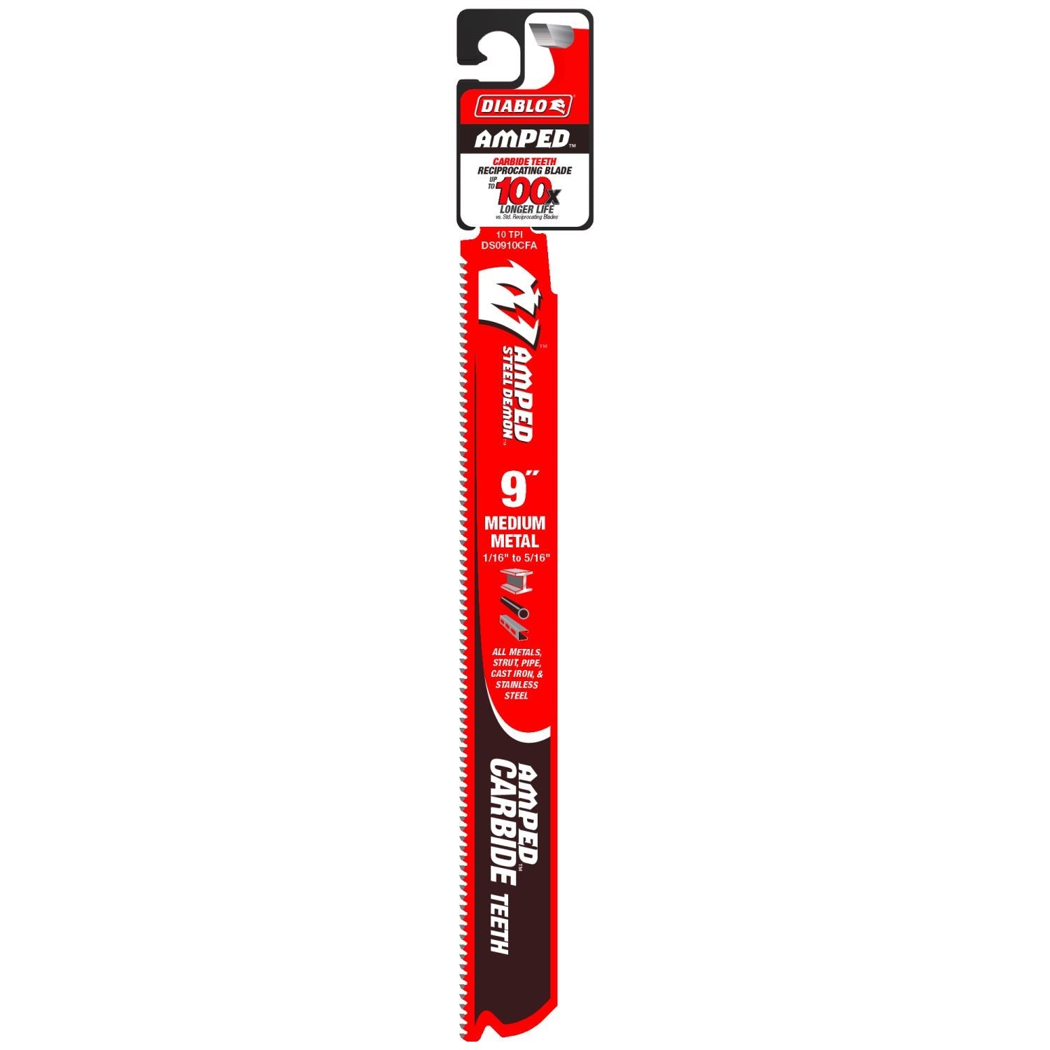 Diablo DS0910CFA 9 in. 10TPI AMPED Steel Demon Carbide Tooth Reciprocating Saw Blade for Medium Metal