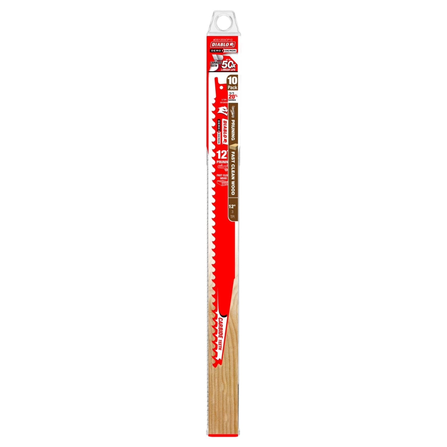 Diablo DS1203CP10 12-Inch Carbide Tipped Pruning and Clean Wood Recip Blade, 10-Pack