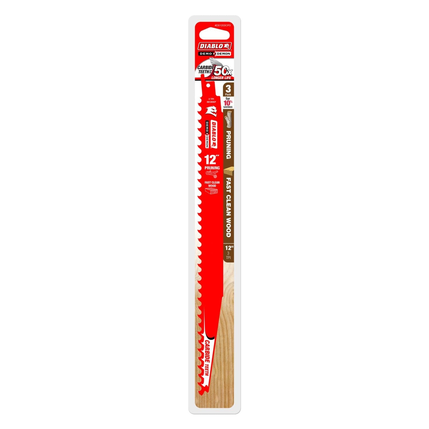 Diablo DS1203CP3 12-Inch Carbide Tipped Pruning and Clean Wood Recip Blade, 3-Pack