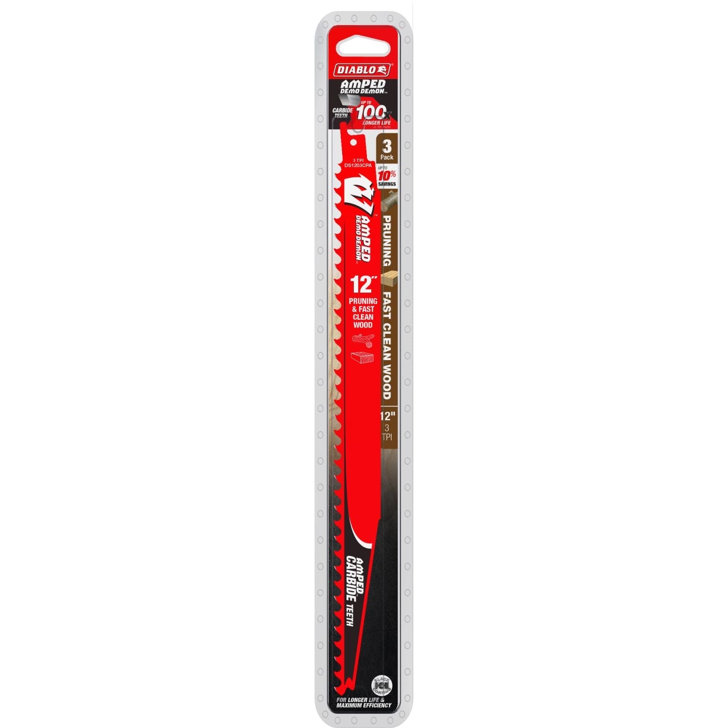 Diablo DS1203CPA3 AMPED Demo Demon 12 in. 3 TPI Carbide Teeth Reciprocating Saw Blade for Pruning and Clean Wood (3-Pack)