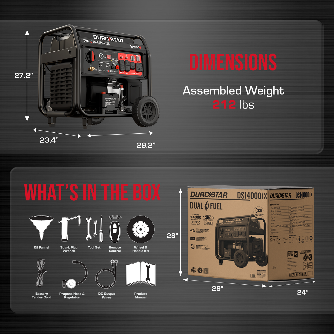 DuroStar DS14000iX 14,000 Watt Dual Fuel Open Frame Digital Inverter Generator