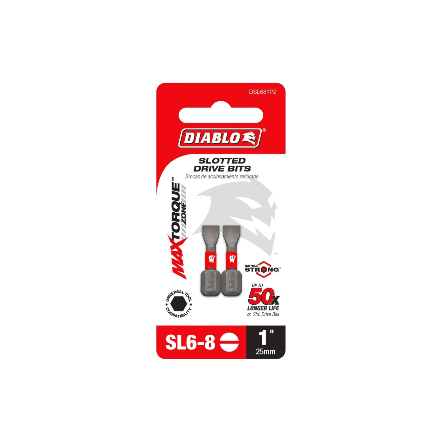 Diablo DSL681P2 1 Inch SL6-8 Slotted Drive Bits , 2-Pack