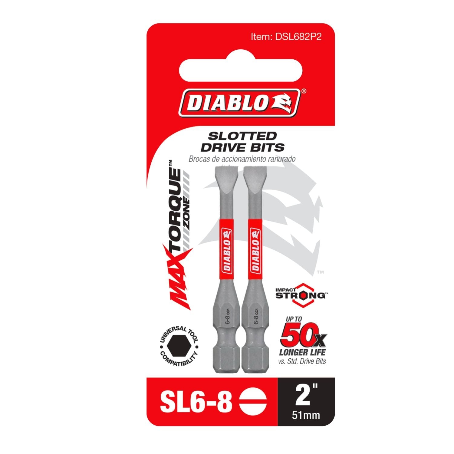 Diablo DSL682P2 2 in. SL6/8 Slotted Drive Bit (2-Pack)