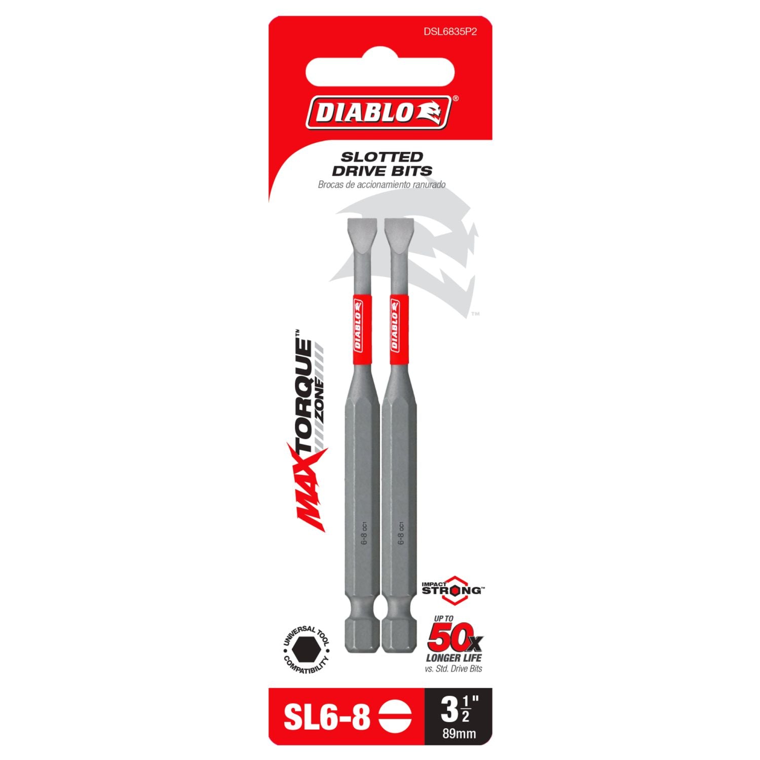 Diablo DSL6835P2 3-1/2 in. SL6/8 Slotted Drive Bit (2-Pack)