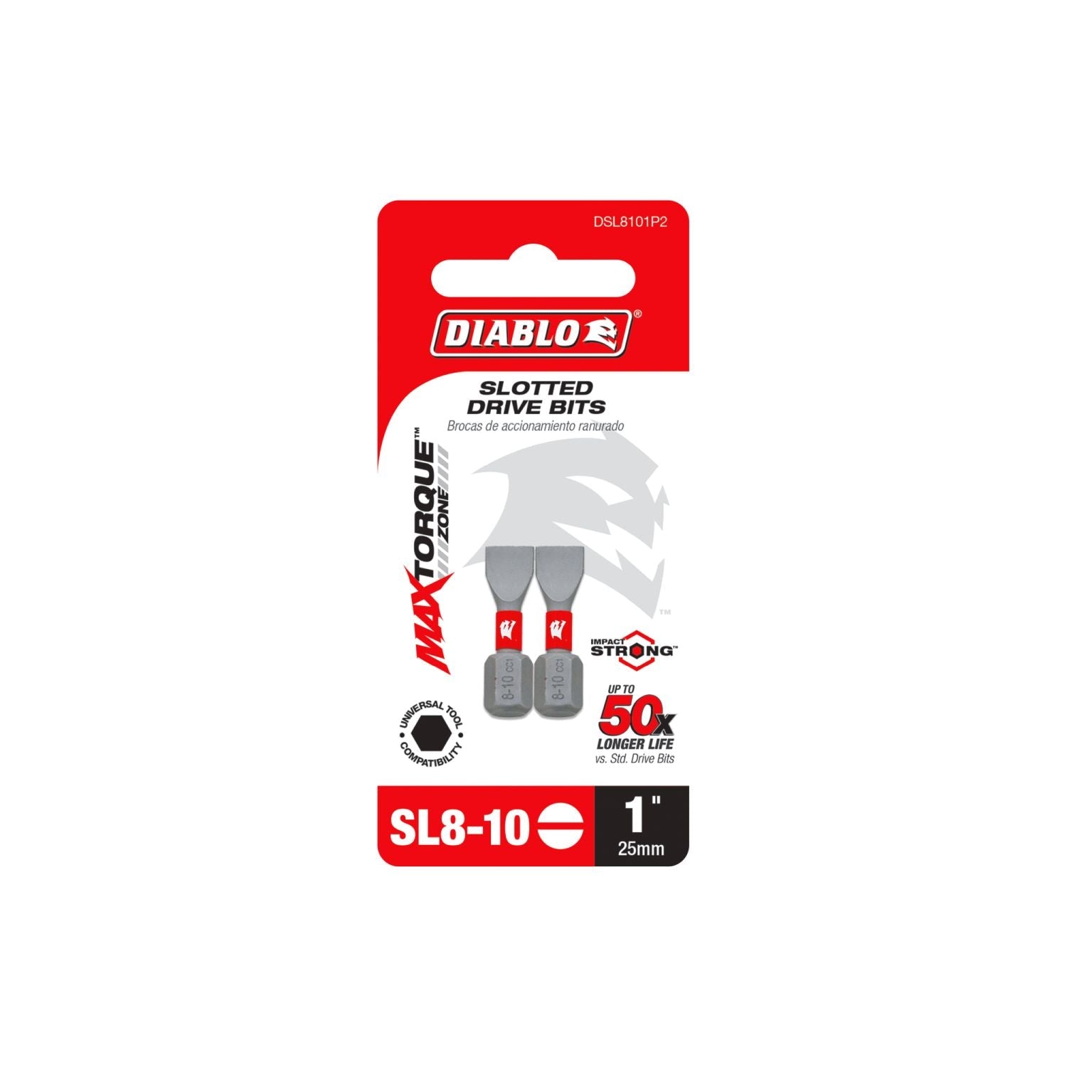 Diablo DSL8101P2 1 Inch SL8-10 Slotted Drive Bits , 2-Pack