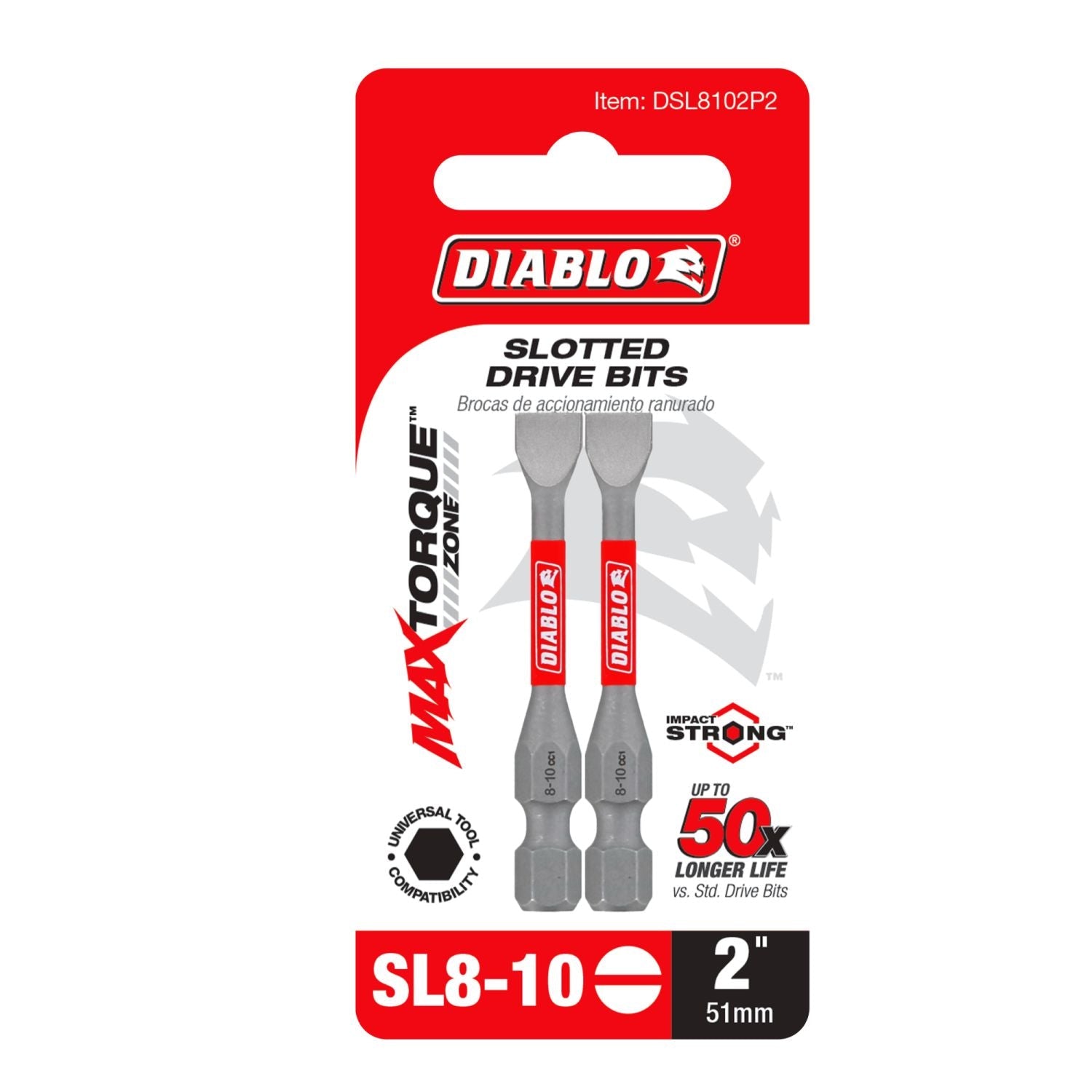 Diablo DSL8102P2 2 in. SL8/10 Slotted Drive Bit (2-Pack)