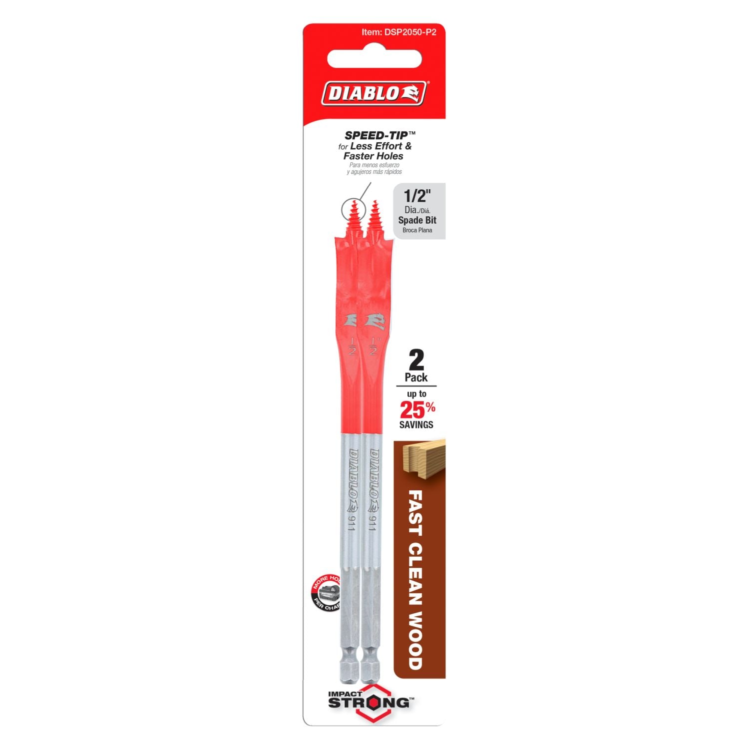 Diablo DSP2050-P2 1/2 Inch x 6 Inch SPEEDemon Spade Bit , 2-Pack