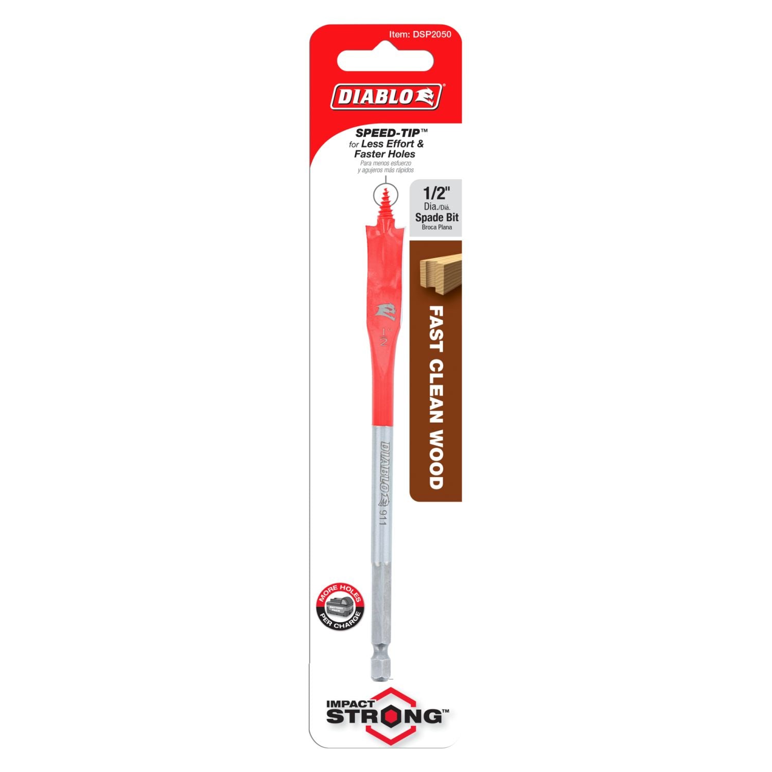 Diablo DSP2050 1/2 Inch x 6 Inch SPEEDemon Spade Bit