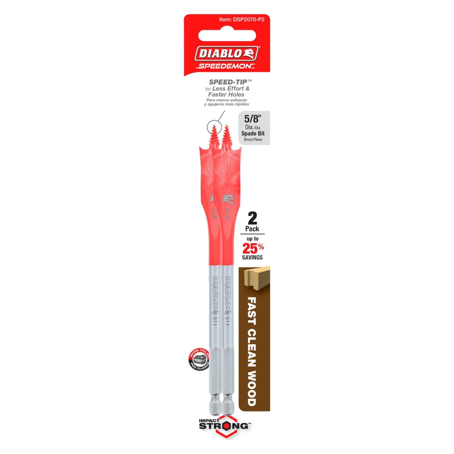 Diablo DSP2070-P2 5/8 Inch x 6 Inch SPEEDemon Spade Bit , 2-Pack