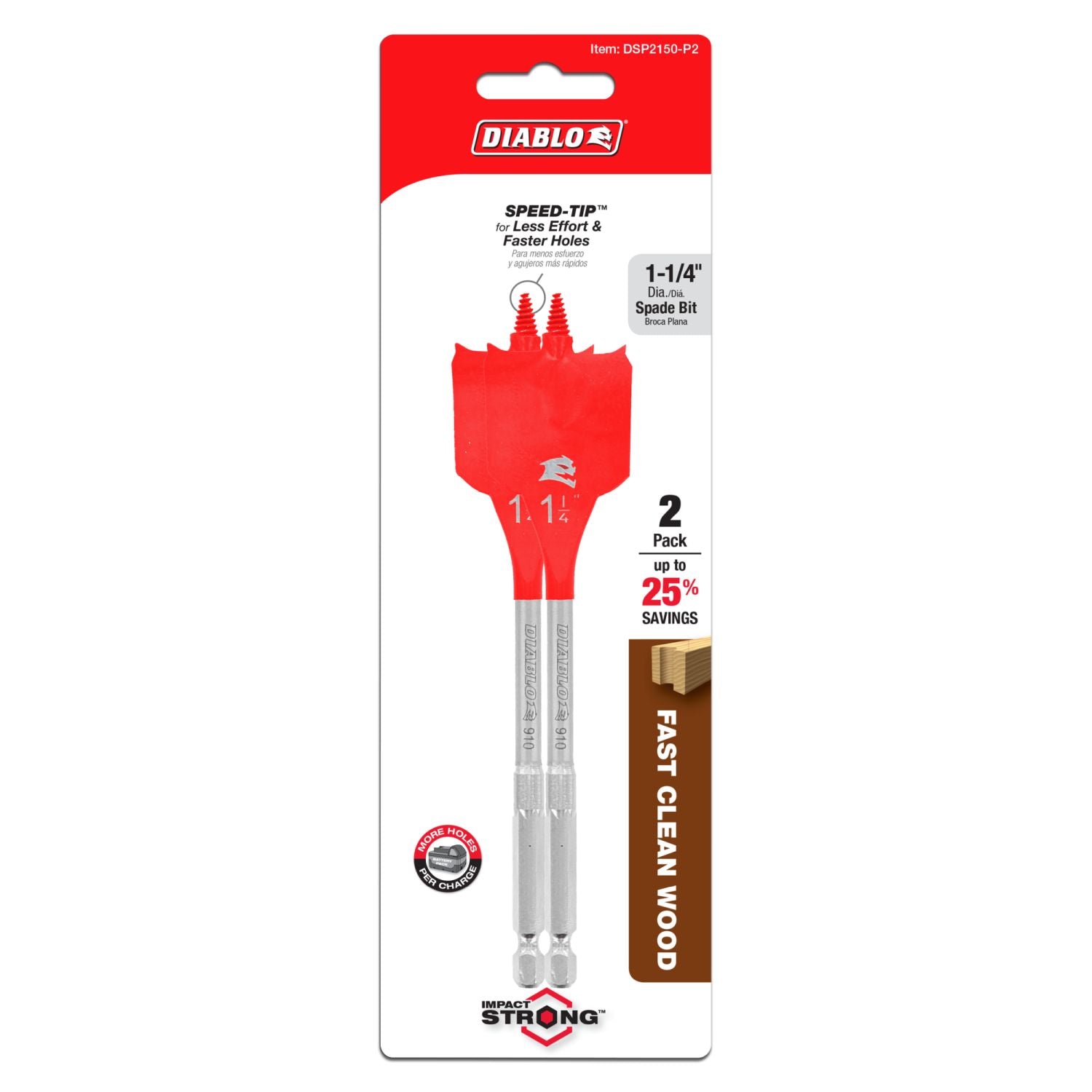 Diablo DSP2150-P2 1-1/4 Inch x 6 Inch SPEEDemon Spade Bit , 2-Pack
