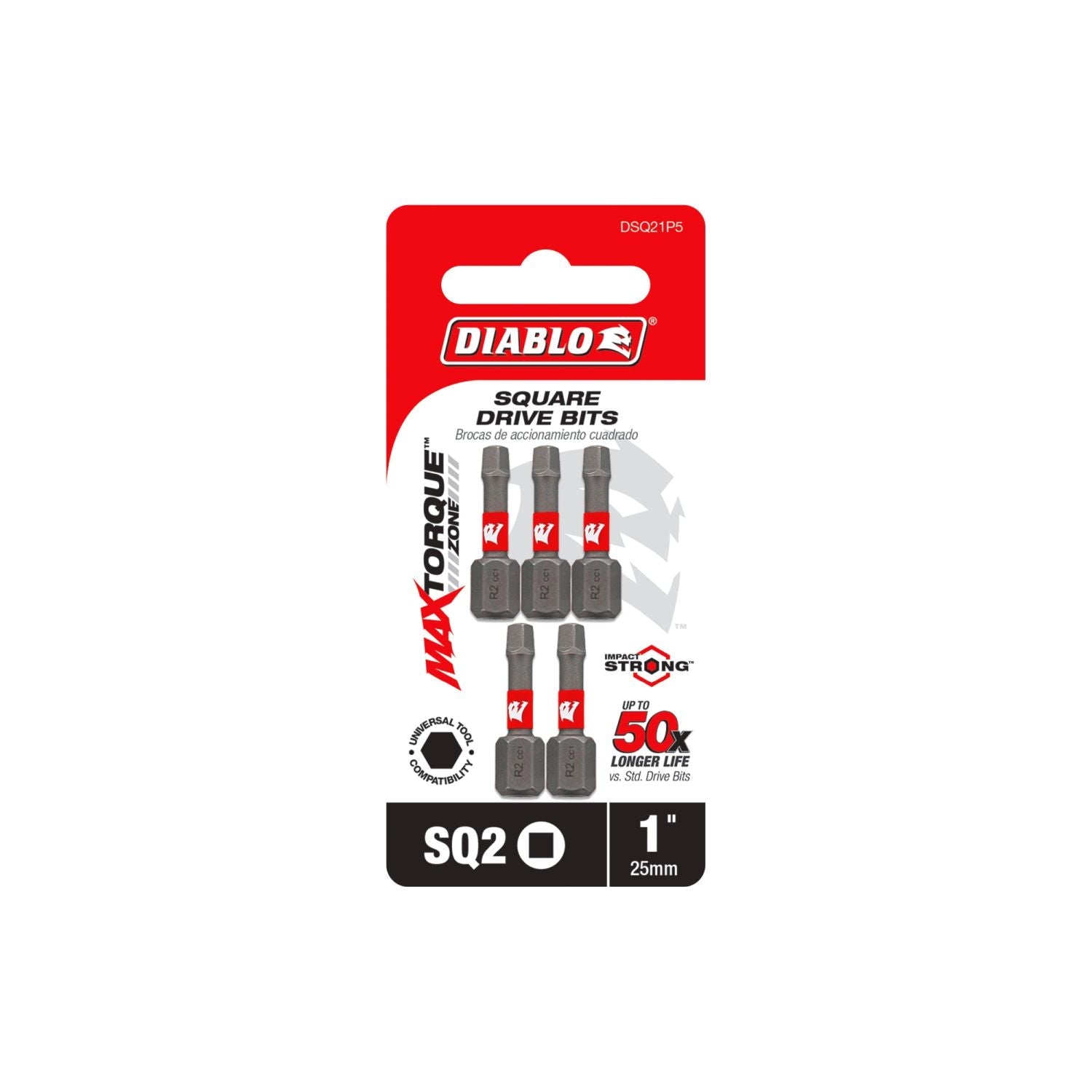 Diablo DSQ21P5 1 Inch #2 Square Drive Bits , 5-Pack