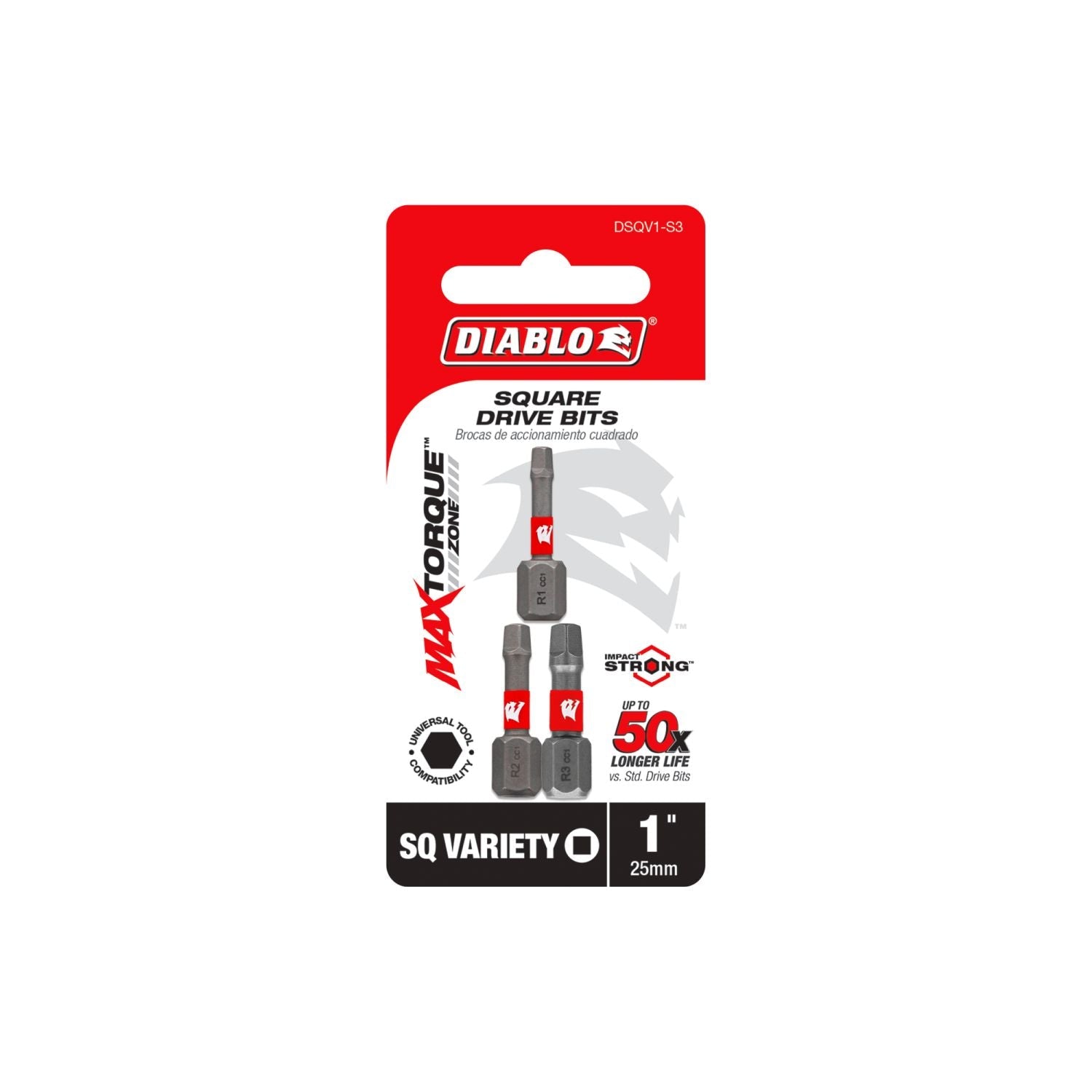 Diablo DSQV1-S3 1 Inch Square Drive Bit Assorted Pack , 3-Piece
