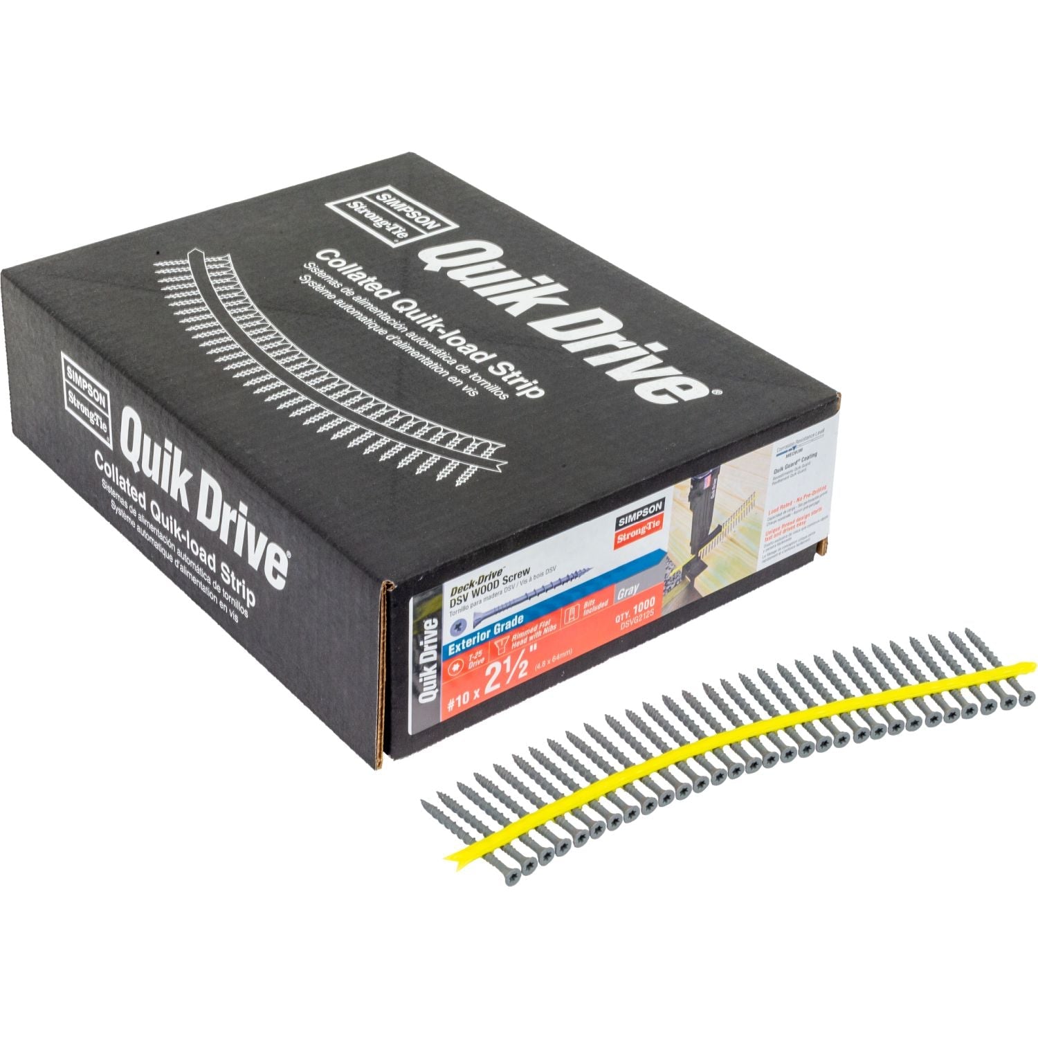 Simpson Strong-Tie DSVG212S Deck-Drive DSV WOOD Screw (Collated),  #10 x 2-1/2-in. T25 6-Lobe, Gray, 1000-Pack