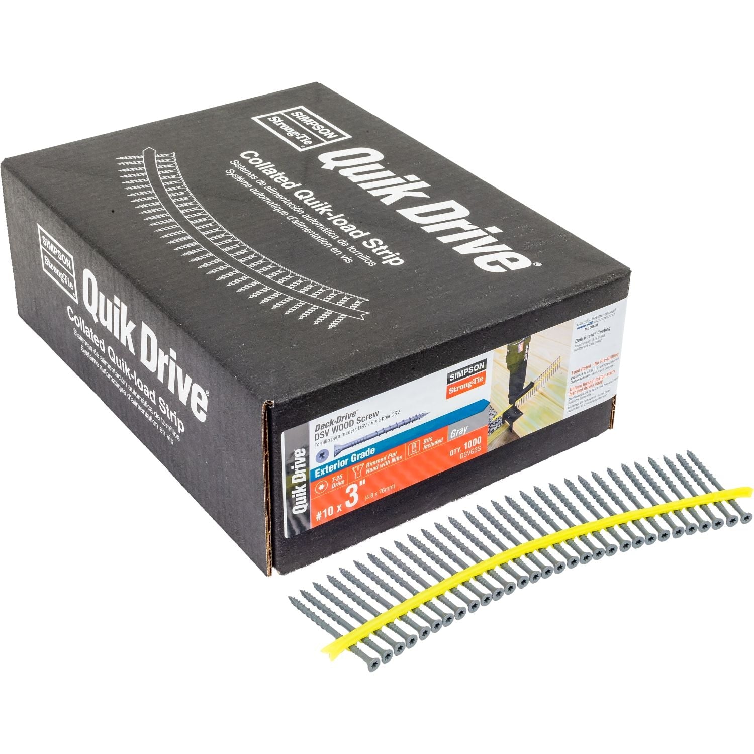 Simpson Strong-Tie DSVG3S Deck-Drive DSV WOOD Screw (Collated),  #10 x 3-in. T25 6-Lobe, Gray, 1000-Pack