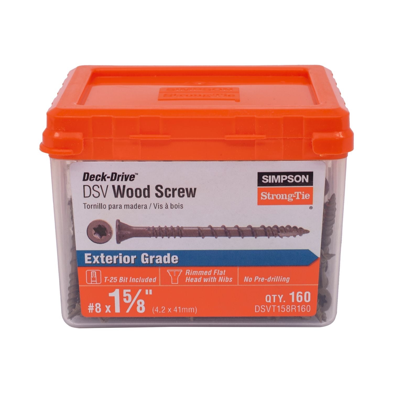 Simpson Strong-Tie DSVT158R160 Deck-Drive DSV WOOD Screw,  #8 x 1-5/8-in. T25, Flat Head, Quik Guard, Tan, 160-Pack