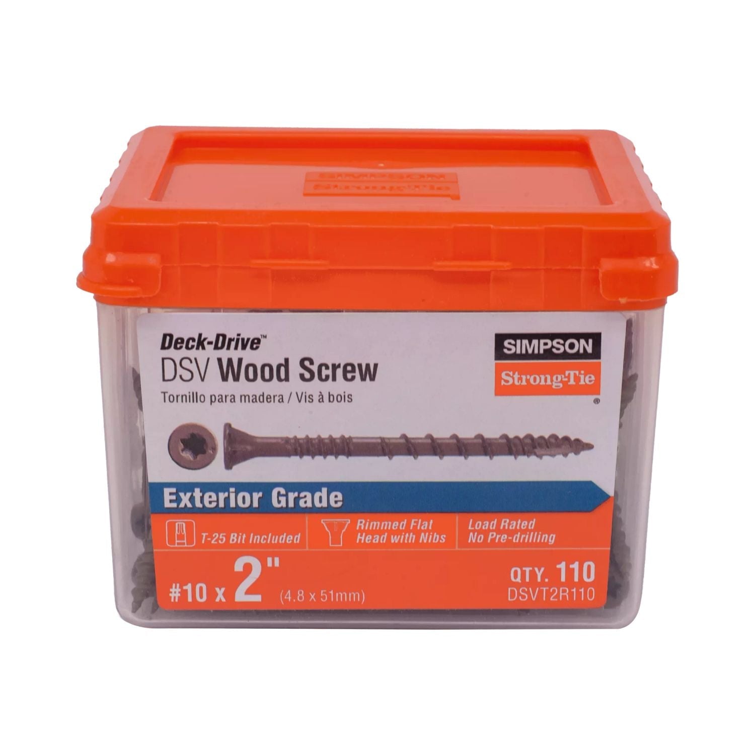 Simpson Strong-Tie DSVT2R110 Deck-Drive DSV WOOD Screw,  #10 x 2-in. T25, Flat Head, Quik Guard, Tan, 110-Pack