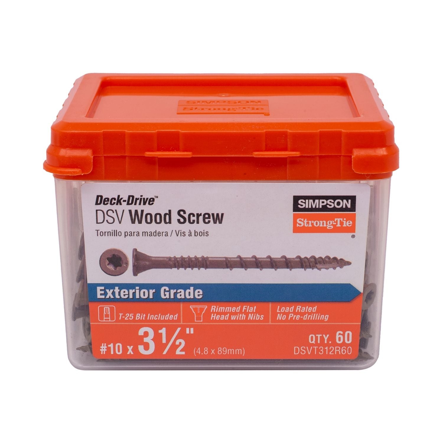 Simpson Strong-Tie DSVT312R60 Deck-Drive DSV WOOD Screw,  #10 x 3-1/2-in. T25, Flat Head, Quik Guard, Tan, 60-Pack