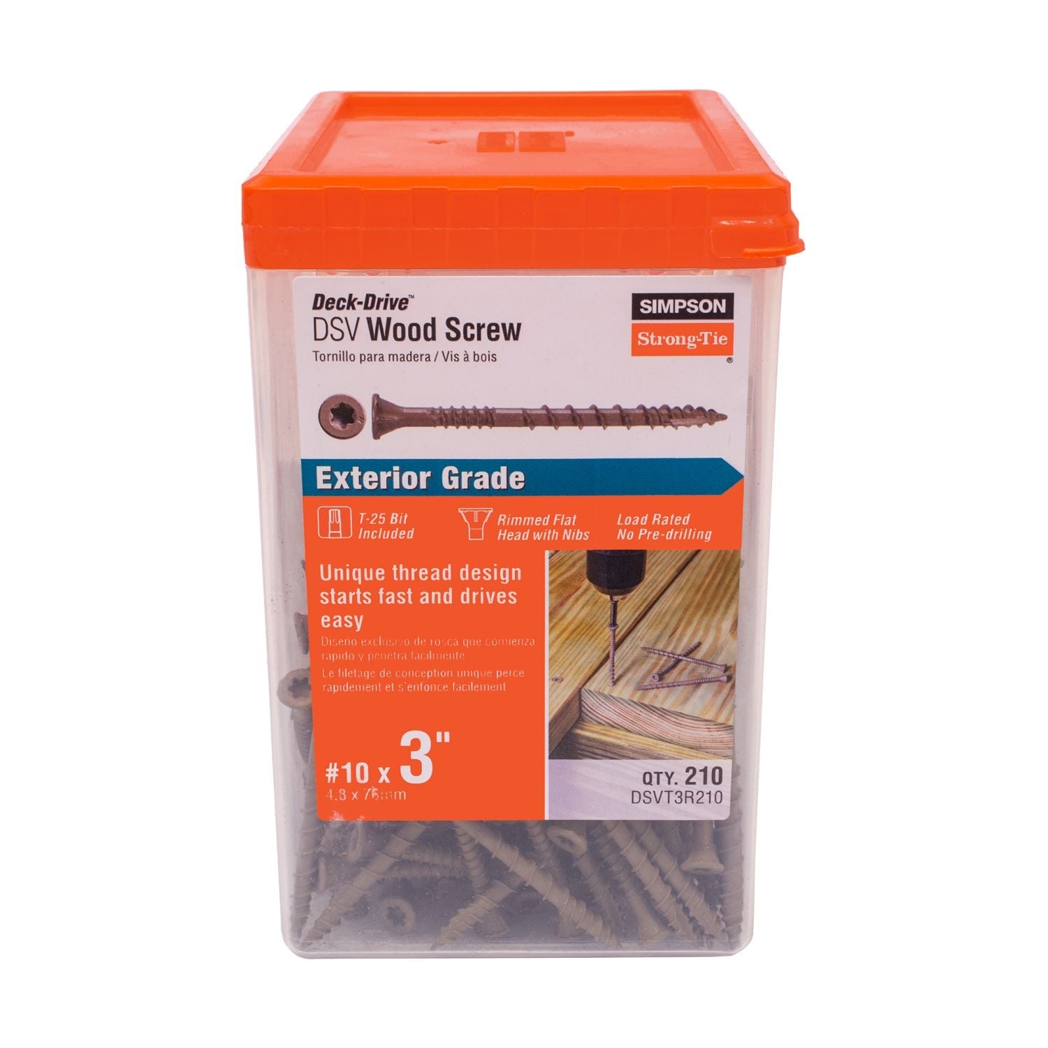 Simpson Strong-Tie DSVT3R210 Deck-Drive DSV WOOD Screw,  #10 x 3-in. T25, Flat Head, Quik Guard, Tan, 210-Pack
