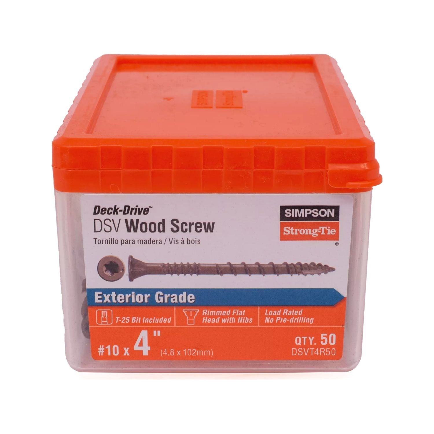 Simpson Strong-Tie DSVT4R50 Deck-Drive DSV WOOD Screw,  #10 x 4-in. T25, Flat Head, Quik Guard, Tan, 50-Pack