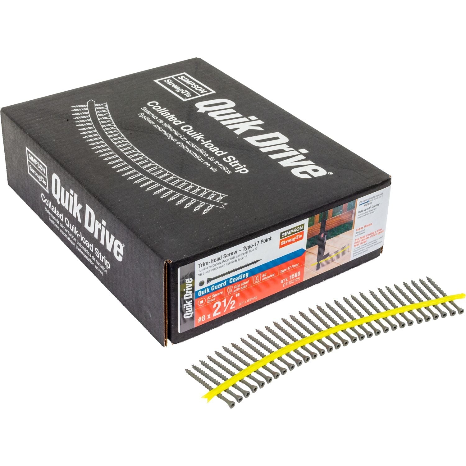 Simpson Strong-Tie DTHQ212S Trim-Head Screw, Type-17 Point,  #8 x 2-1/2-in. #2U Square Drive, Quik Guard, 1500-Pack