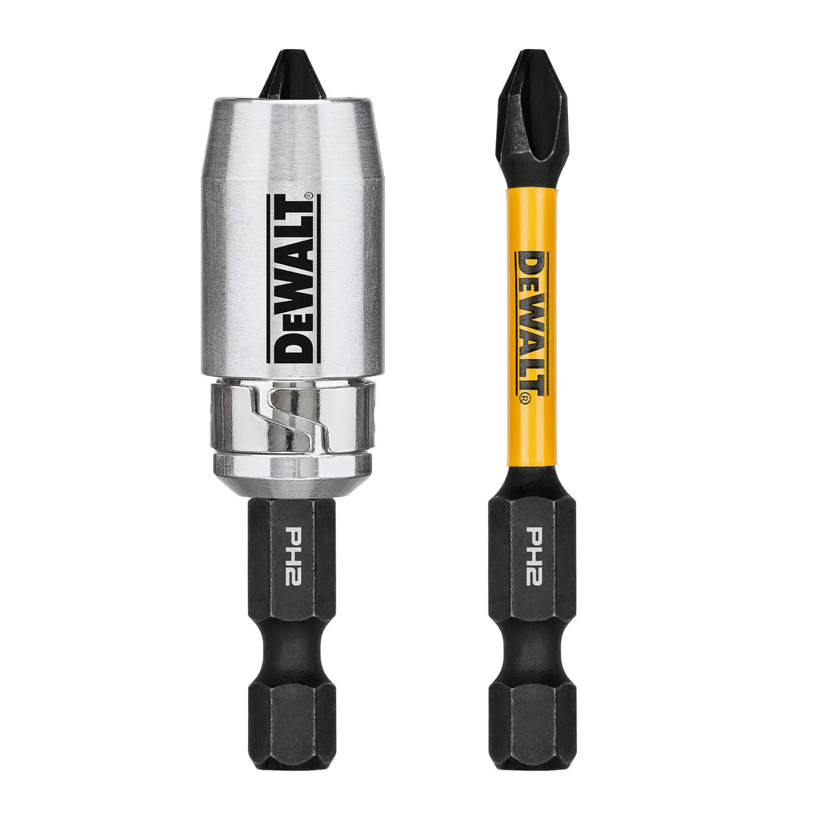 DeWALT DWAFE2PH2IR2S ELITE SERIES 2-1/2-in. Phillips #2 impact driver bits with magnetic screw lock sleeve, 2-pack in package