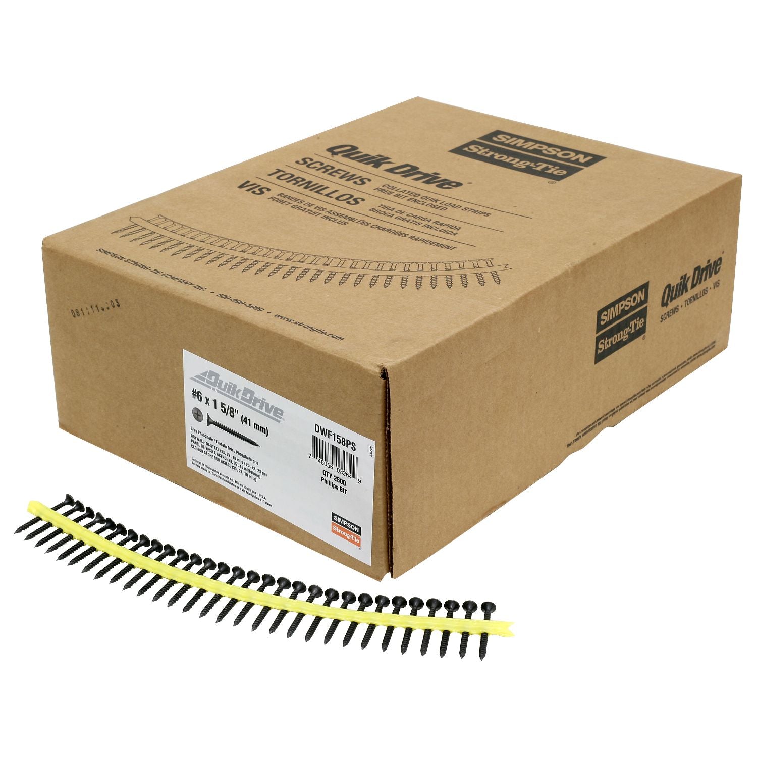 Simpson Strong-Tie DWF158PS DWF Drywall-to-CFS Screw (Collated),  #6 x 1-5/8-in. #2 Phillips Bugle Head, 2500-Pack