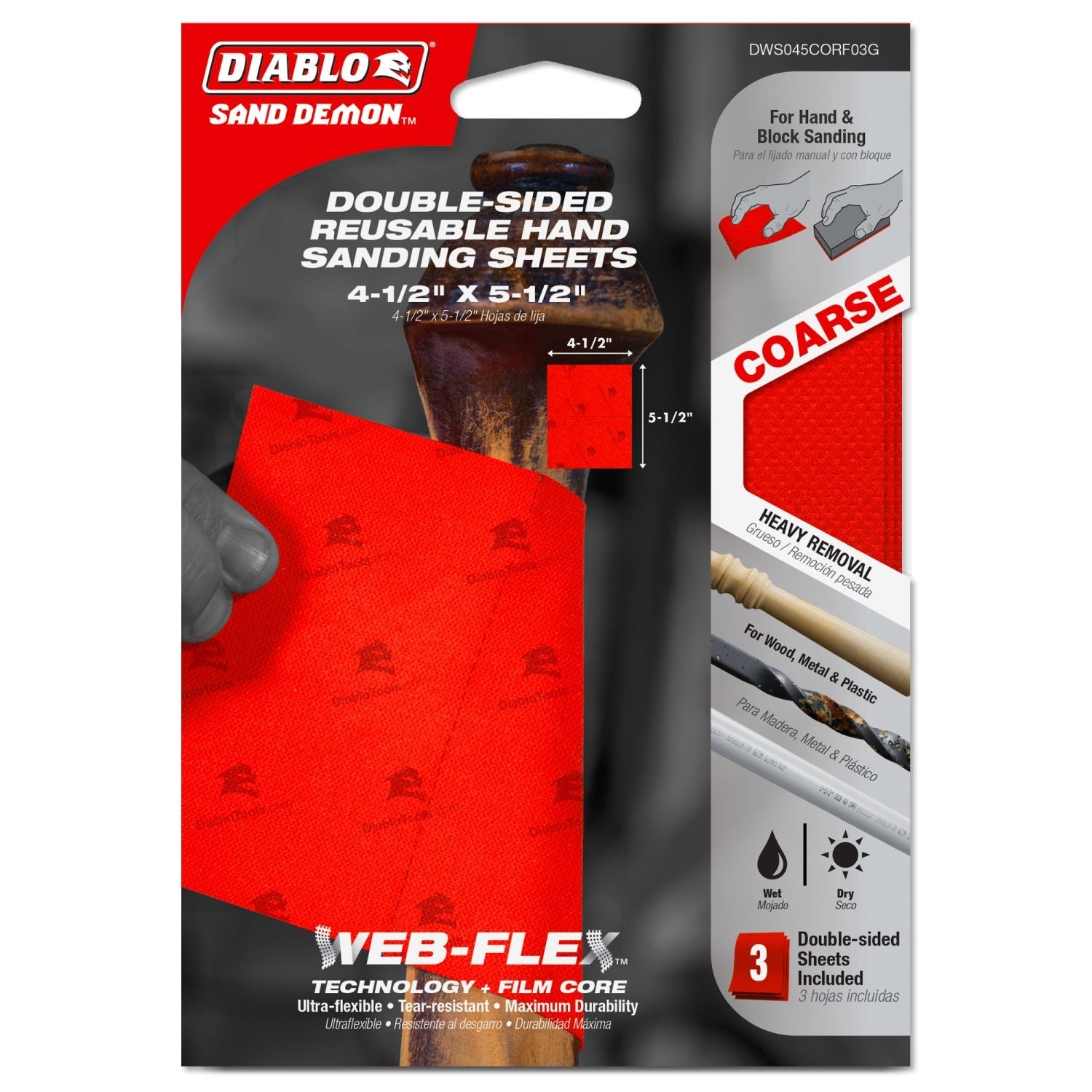 Diablo DWS045CORF03G 3-Piece Sand Demon 4-1/2 in. x 5-1/2 in. Course Grit Handing Sanding Sheet Assortment Set