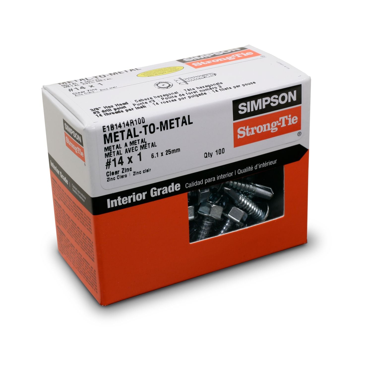Simpson Strong-Tie E1B1414R100 Self-Drilling E Metal Screw,  #14 x 1-in. 3/8-Hex, Clear Zinc, 100-Pack