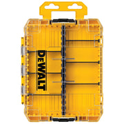 DEWALT DWAN2190 ToughCase+ medium bit storage case, closed front view with clear lid and hang tab