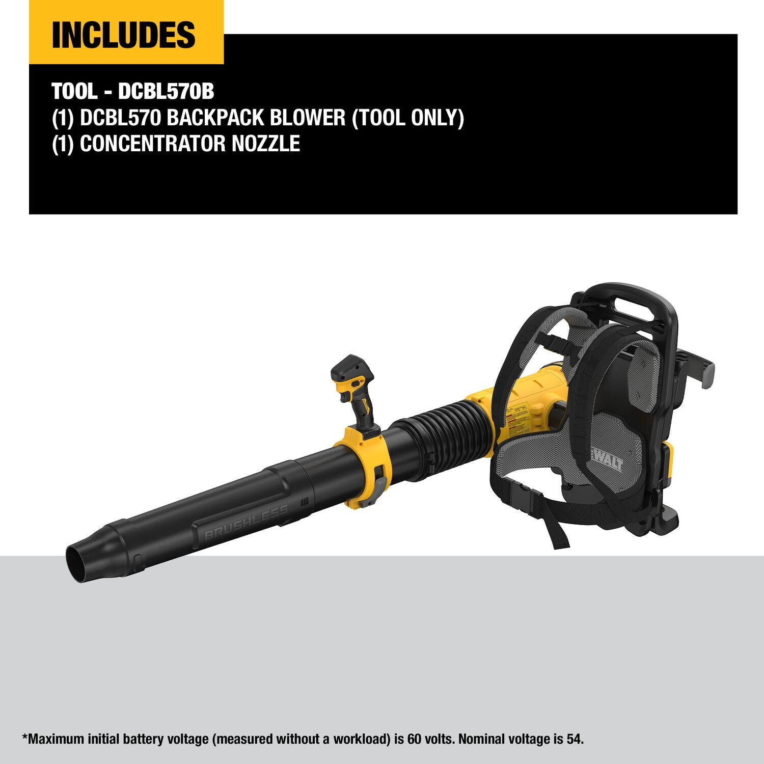 DeWALT DCBL570B 60V FlexVOLT 160-MPH 855-CFM Backpack Blower, Tool Only