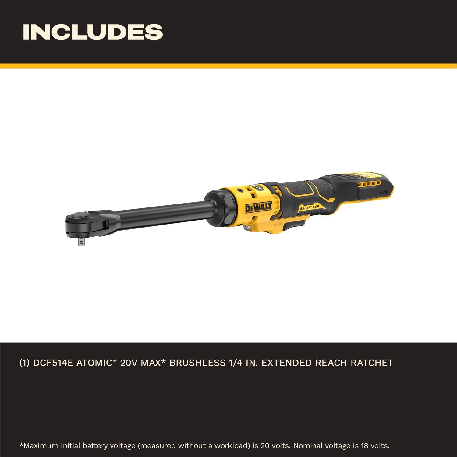 DeWALT DCF514EB ATOMIC 20V MAX Brushless Cordless 1/4-in. Extended Reach Ratchet, Tool Only
