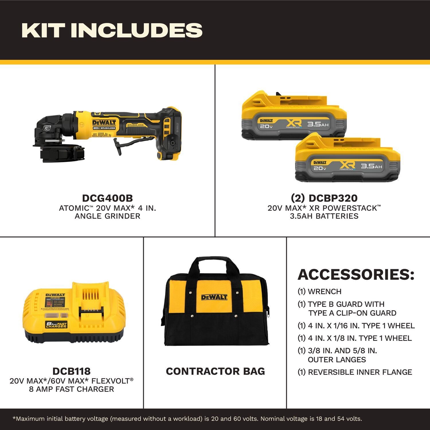 DeWALT DCG400S2 ATOMIC 20V MAX 4-in. Angle Grinder 3.5Ah XR POWERSTACK Kit