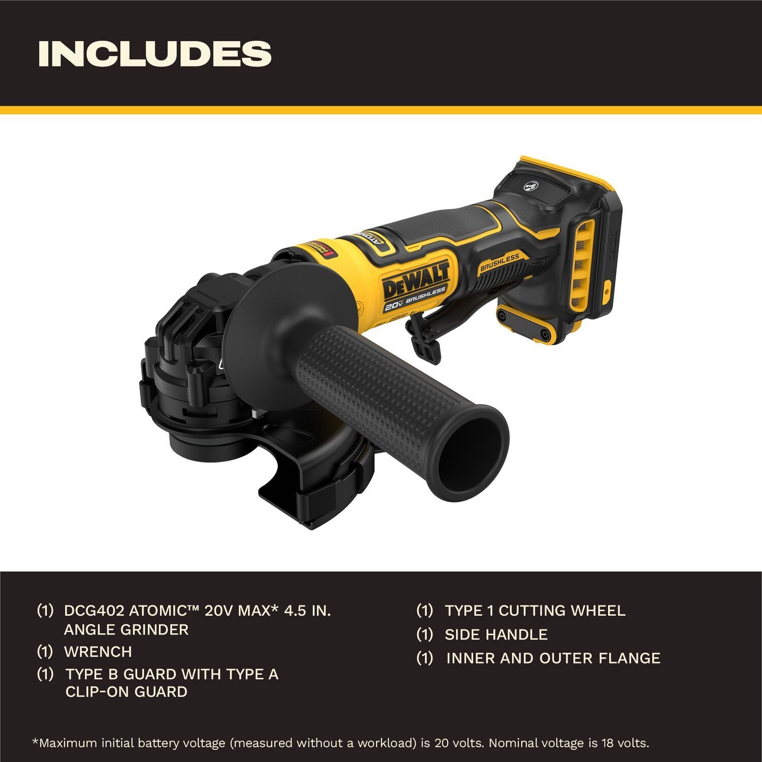 DeWALT DCG402B 20V MAX ATOMIC 4.5-in. Angle Grinder, Tool Only