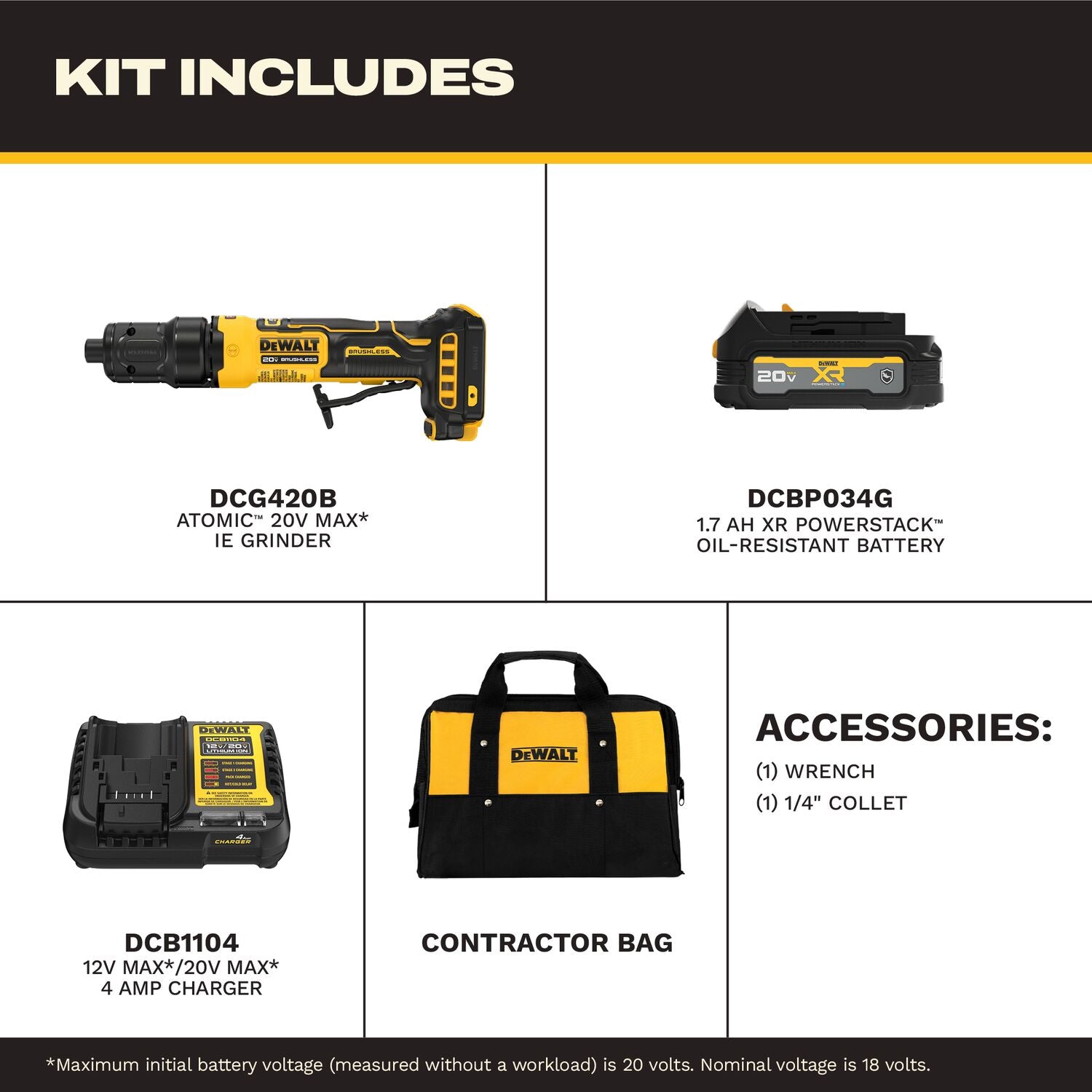 DeWALT DCG420GE1 20V MAX ATOMIC Die Grinder Oil-Resistant  1.7Ah XR POWERSTACK Kit