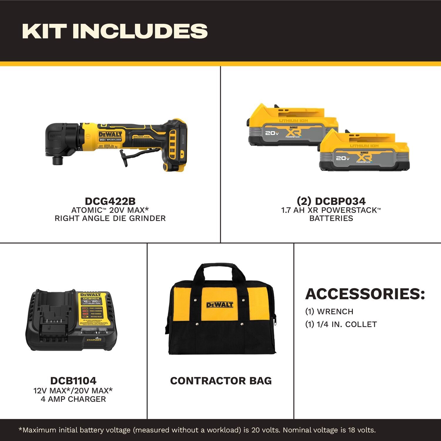 DeWALT DCG422E2 20V MAX ATOMIC Right Angle Die Grinder 1.7Ah XR POWERSTACK Kit