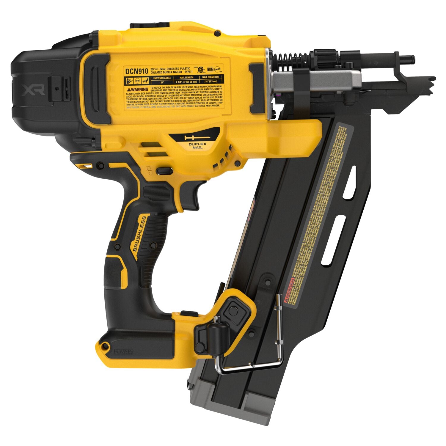 DeWALT DCN910B 20V MAX XR Brushless 21-Degree Plastic Collated Duplex Nailer, Tool Only