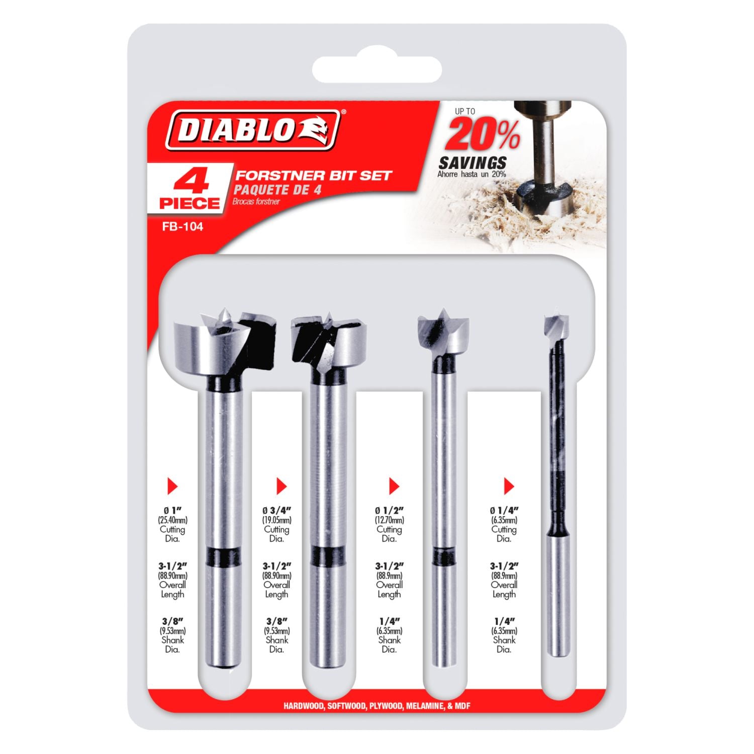 Diablo FB-104 4-Piece  Diablo Forstner Bit Set