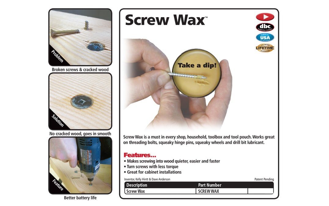 FastCap Screw Wax lubricant for driving screws into wood
