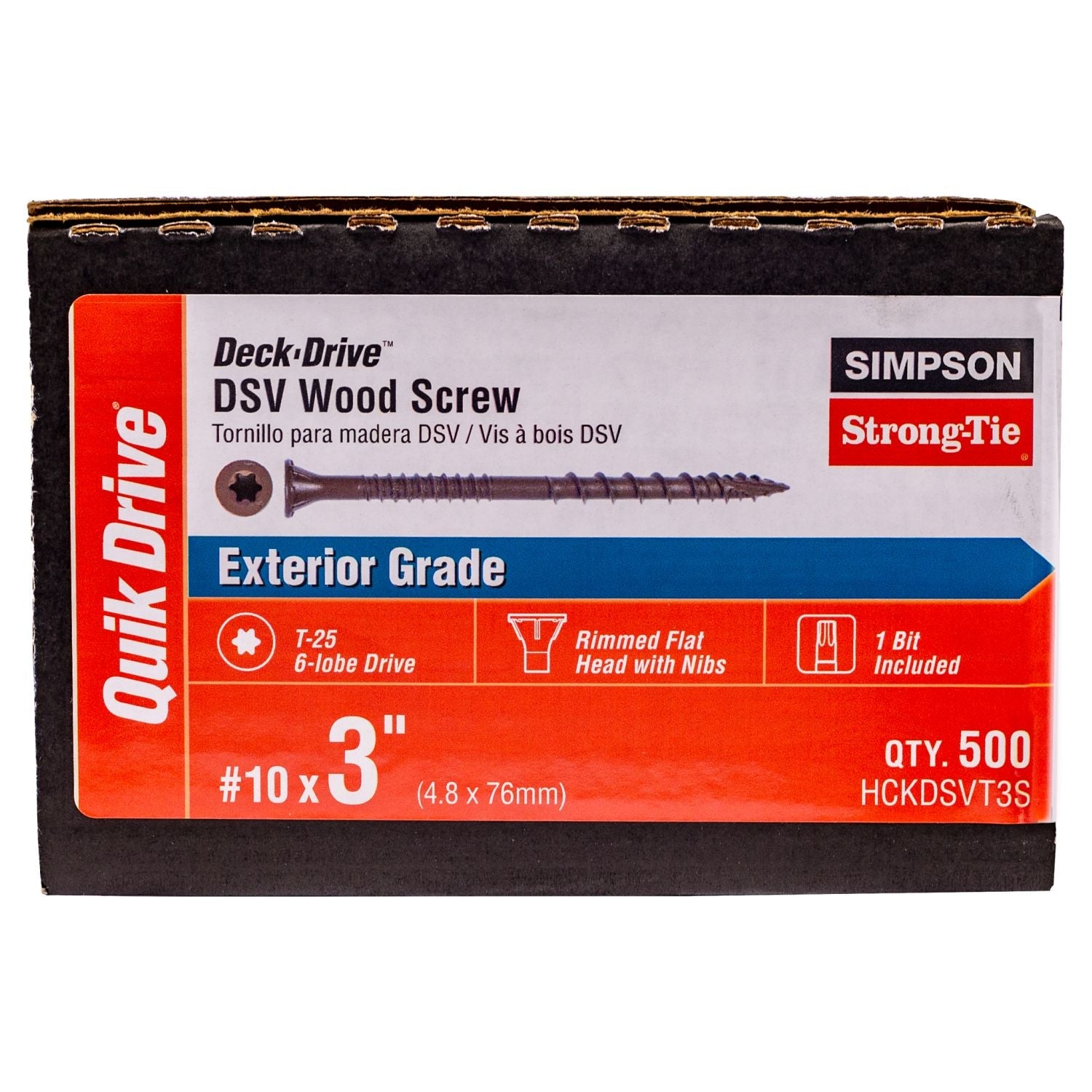 Simpson Strong-Tie HCKDSVT3S Deck-Drive DSV WOOD Screw (Collated),  #10 x 3-in. T25 6-Lobe, Tan, 500-Pack
