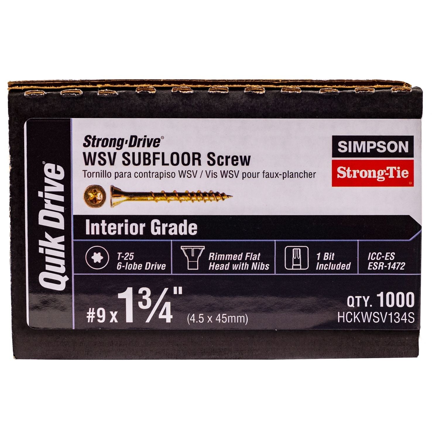 Simpson Strong-Tie HCKWSV134S Strong-Drive WSV SUBFLOOR Screw (Collated),  #9 x 1-3/4-in. T25, Yellow Zinc, 1000-Pack