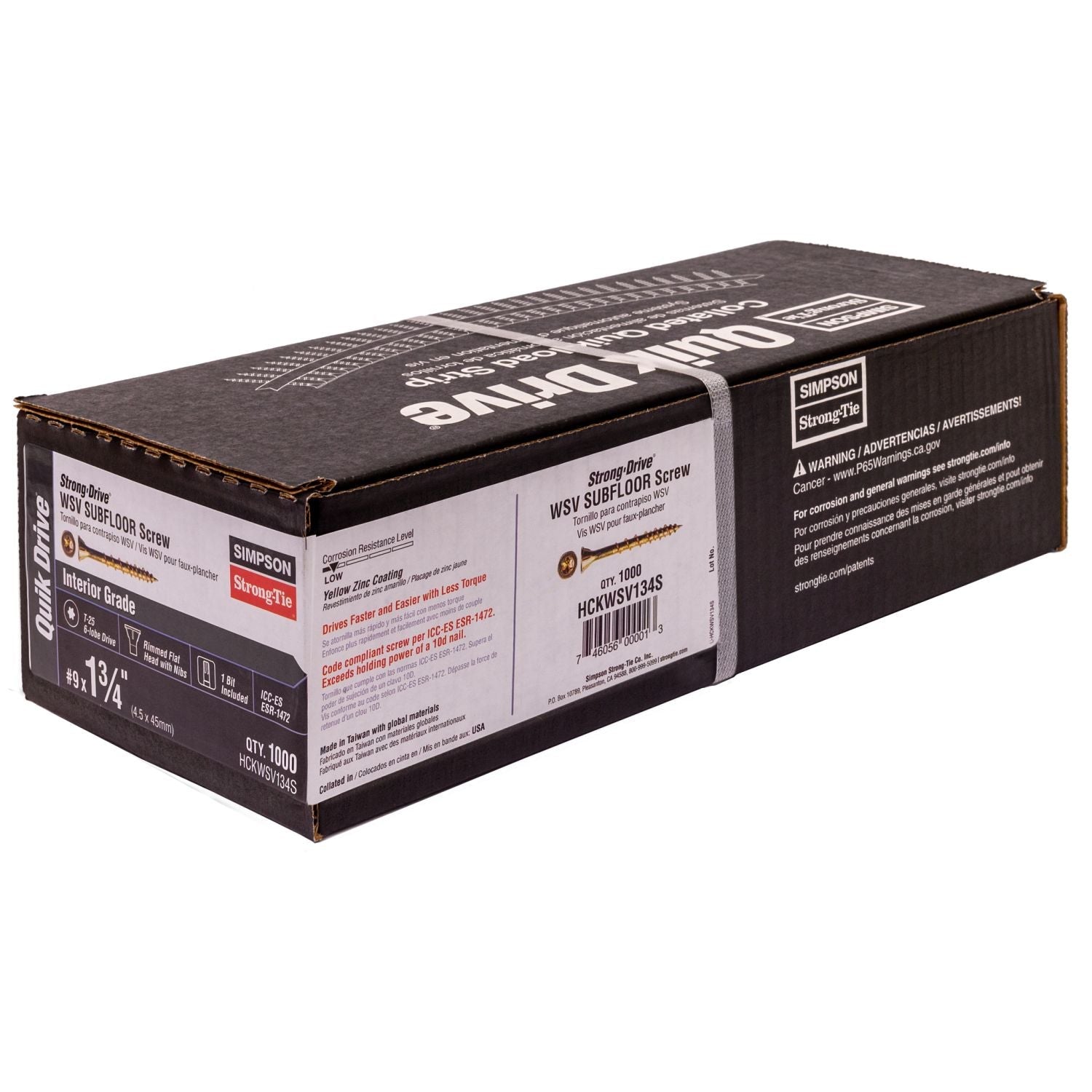 Simpson Strong-Tie HCKWSV134S Strong-Drive WSV SUBFLOOR Screw (Collated),  #9 x 1-3/4-in. T25, Yellow Zinc, 1000-Pack
