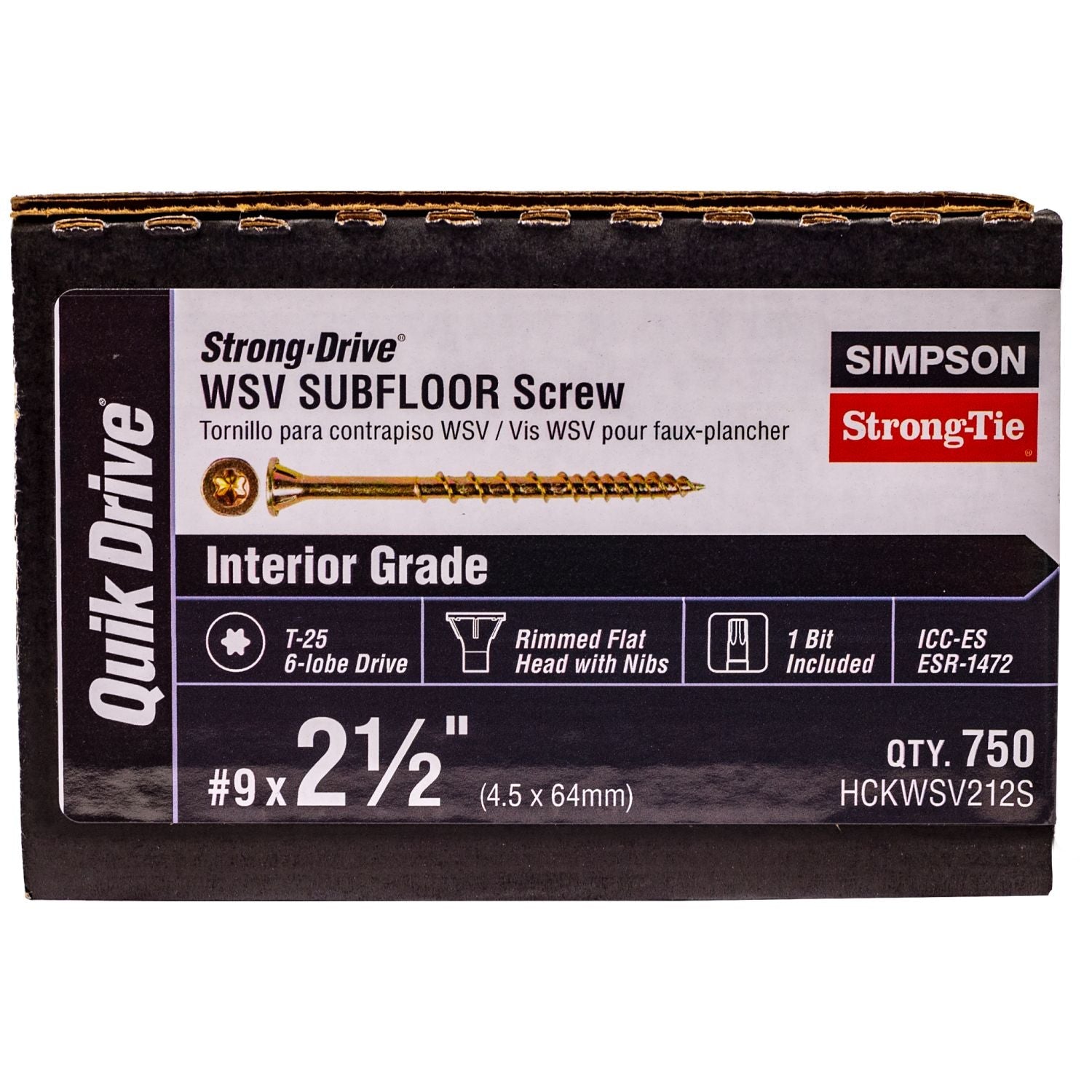Simpson Strong-Tie HCKWSV212S Strong-Drive WSV SUBFLOOR Screw (Collated),  #9 x 2-1/2-in. T25, Yellow Zinc, 750-Pack