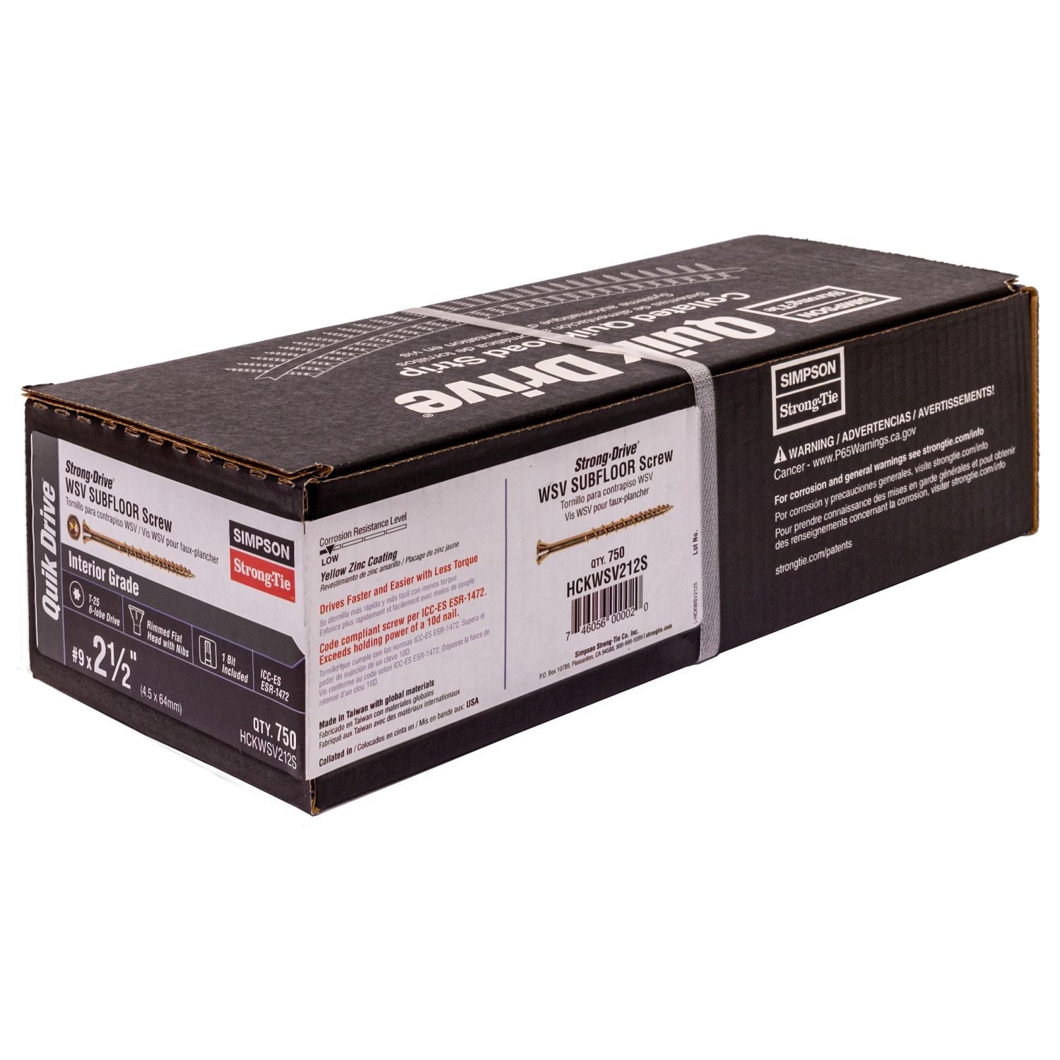 Simpson Strong-Tie HCKWSV212S Strong-Drive WSV SUBFLOOR Screw (Collated),  #9 x 2-1/2-in. T25, Yellow Zinc, 750-Pack