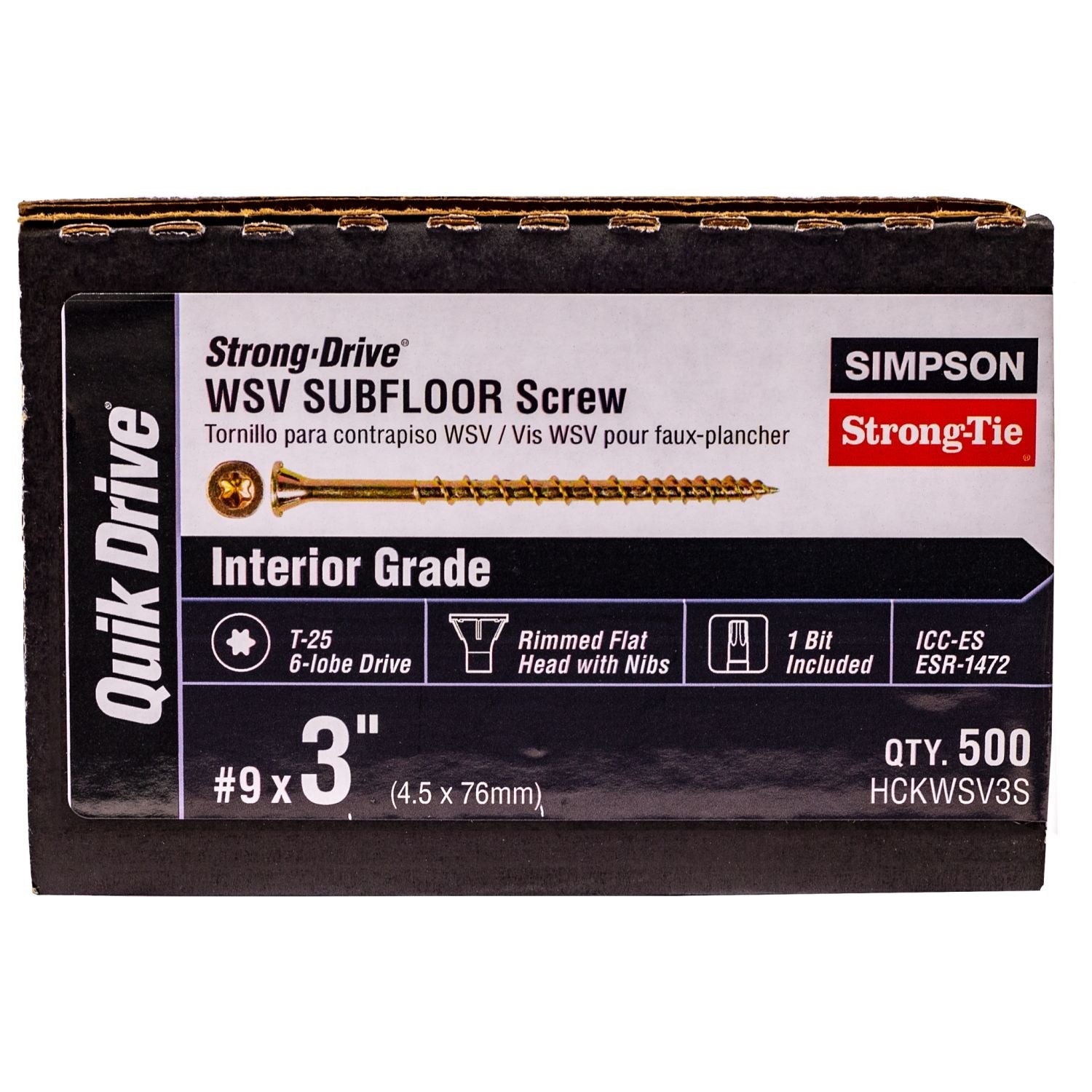 Simpson Strong-Tie HCKWSV3S Strong-Drive WSV SUBFLOOR Screw (Collated),  #9 x 3-in. T25, Yellow Zinc, 500-Pack