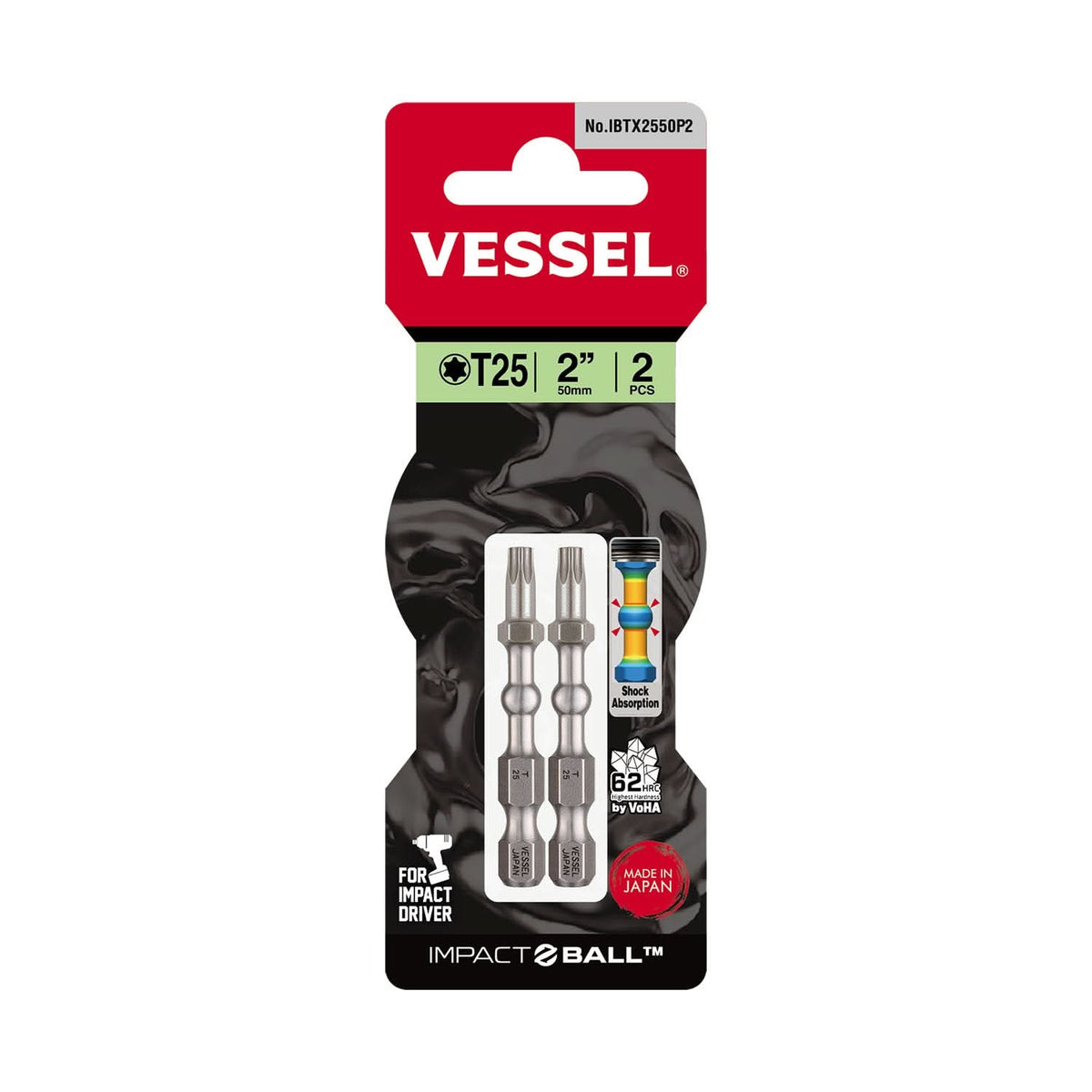 VESSEL IMPACT BALL Torsion Bit Torx T25 x 50mm 2pcs No.IBTX2550P2