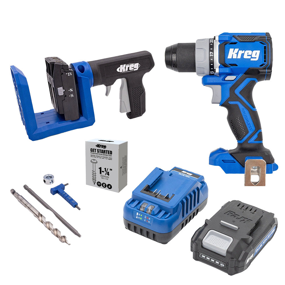 Kreg 20V Ionic Drive 1/2-in. Cordless Compact Drill Driver 2.0Ah Kit + Pocket-Hole Jig with VersaGrip Clamp