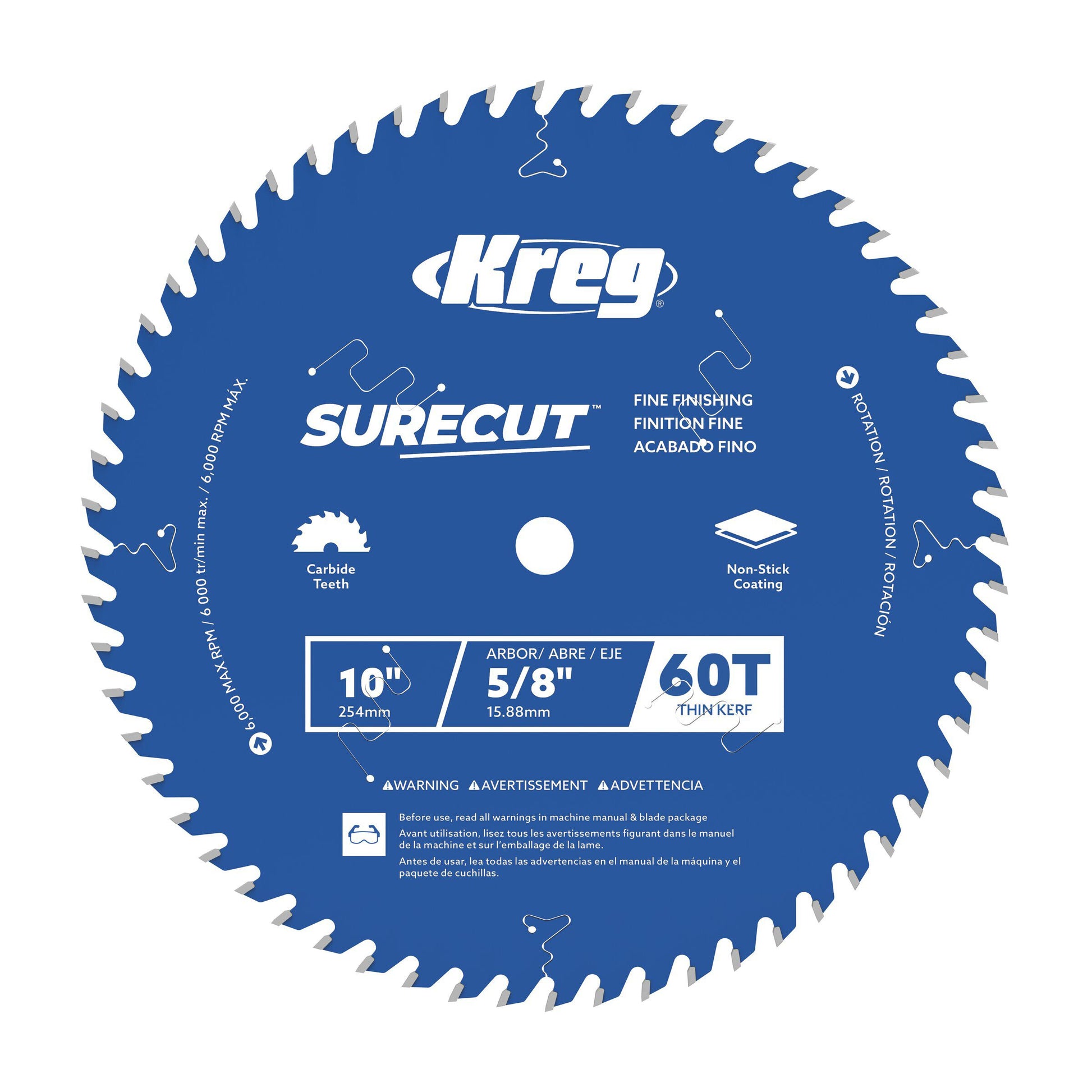 Kreg 10-in. SureCut fine finishing 60-tooth saw blade for miter and table saws