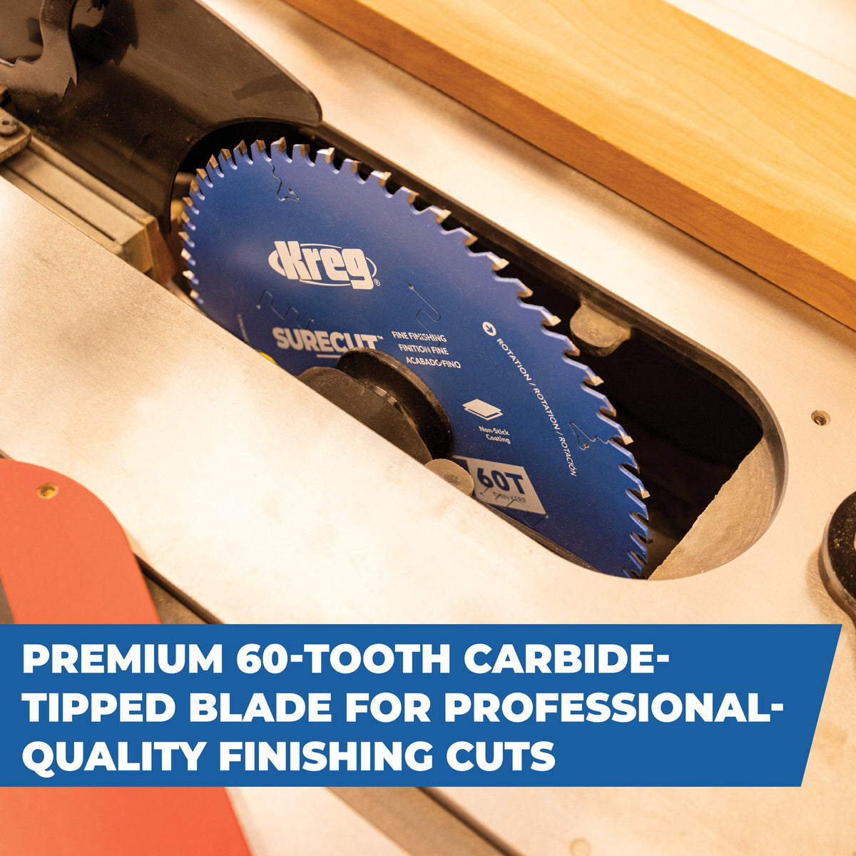 Anti-stick coating on the Kreg 10-in. fine finishing saw blade