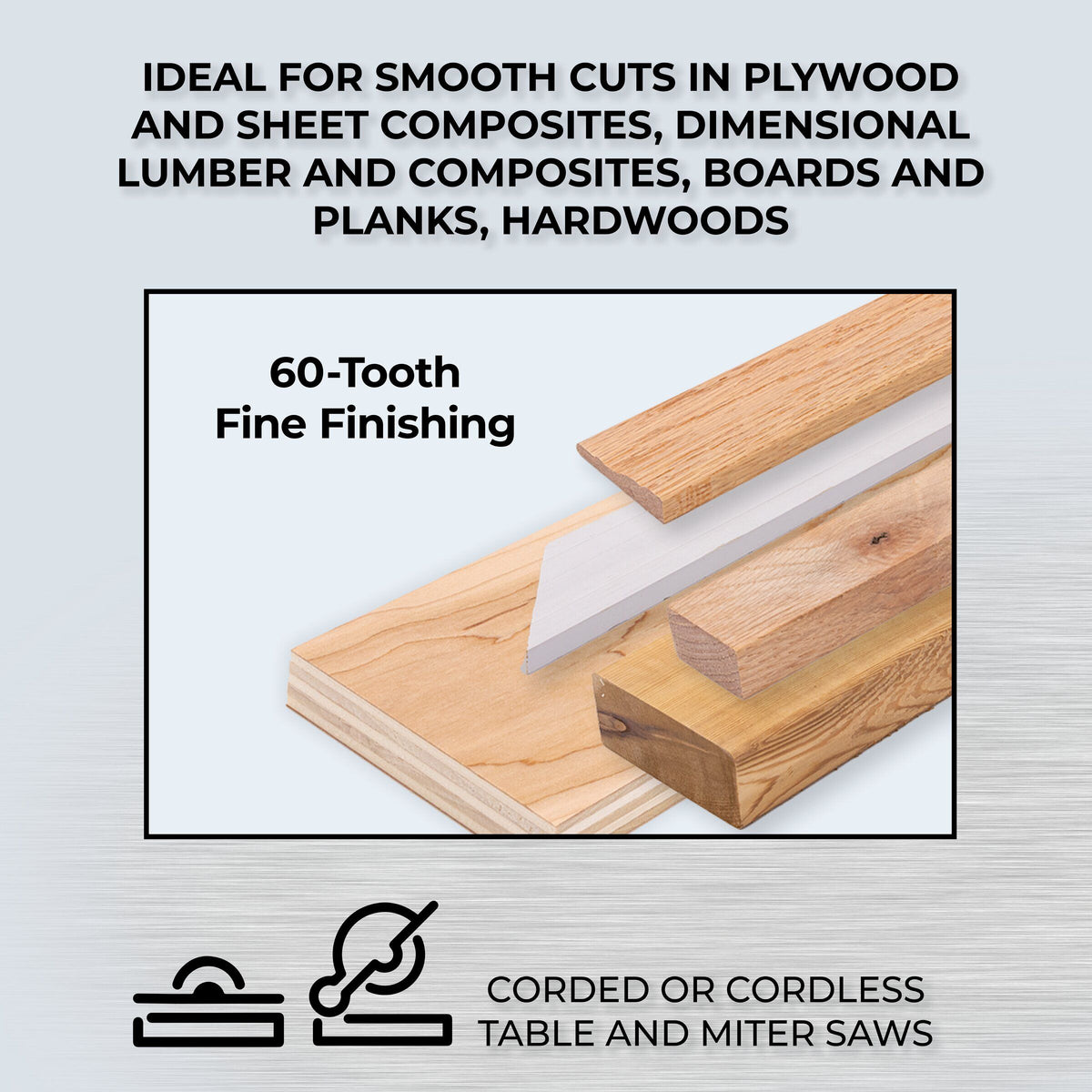 Anti-vibration relief cuts on the Kreg 10-in. 60-tooth blade body
