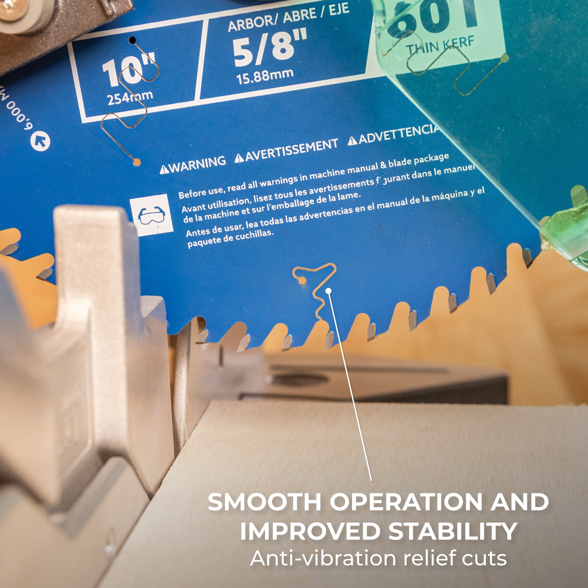 Smooth, splinter-free cut edge left by the Kreg 10-in. 60-tooth blade